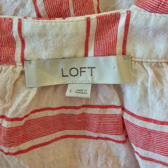 Loft Womans Striped Tiered Cami Tank Top Blouse Red White Large - Picture 6 of 10